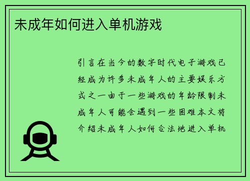 未成年如何进入单机游戏